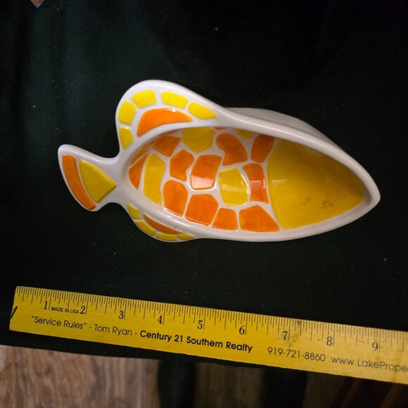 Fish-Shaped Ceramic Dish With Orange & Yellow Mosaic Design By Boston Warehouse - Picture 3 of 7